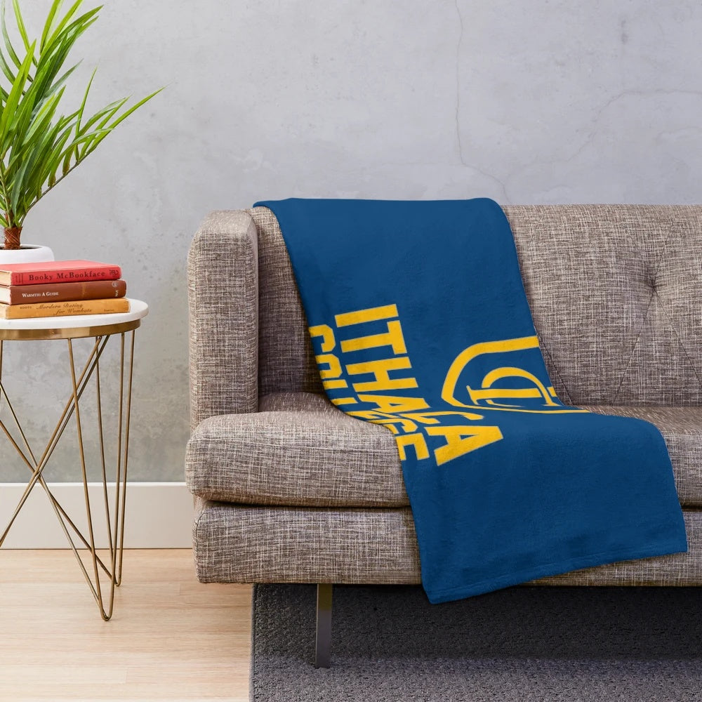 Ithaca College plush blanket featuring the college logo