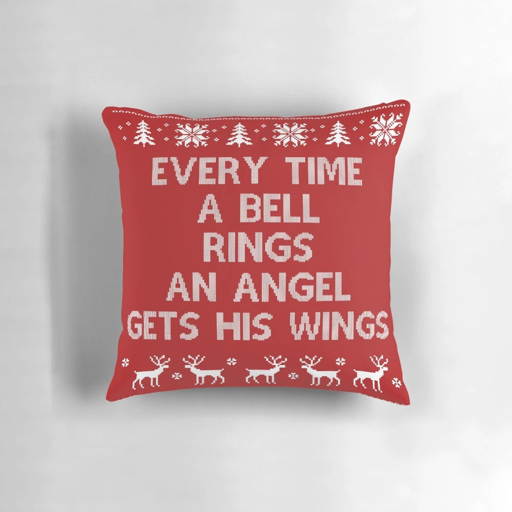 Festive 'It's a Wonderful Life' Christmas Pillow with Angel Wings Design