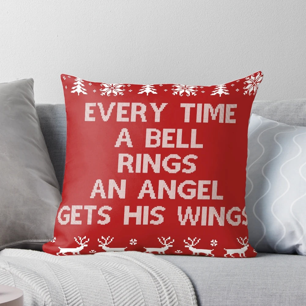 Festive 'It's a Wonderful Life' Christmas Pillow with Angel Wings Design