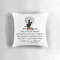 A plush decorative pillow featuring a silhouette of George Bailey from the classic Christmas movie "It's a Wonderful Life" against a crescent moon.