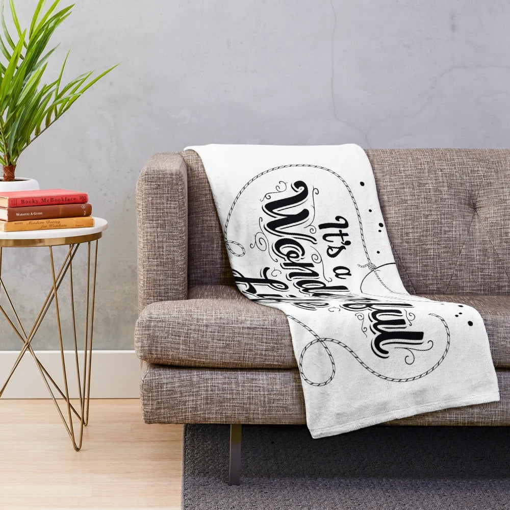 It's a Wonderful Life" themed plush blanket with night sky, stars, and text elements