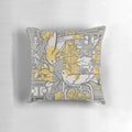 Plush bird-themed throw pillow with a city skyline design, perfect for home decor
