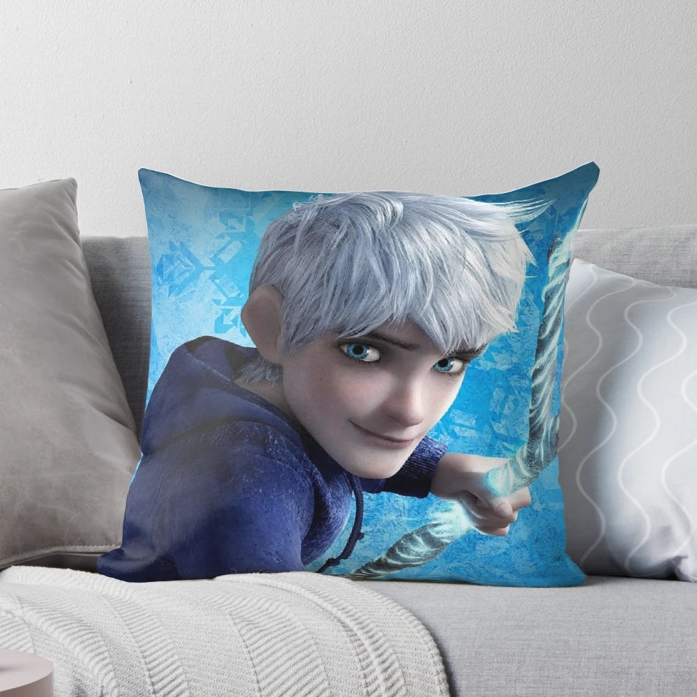 Soft, plush pillow featuring a Jack Frost-inspired design with snowflakes and icy patterns.