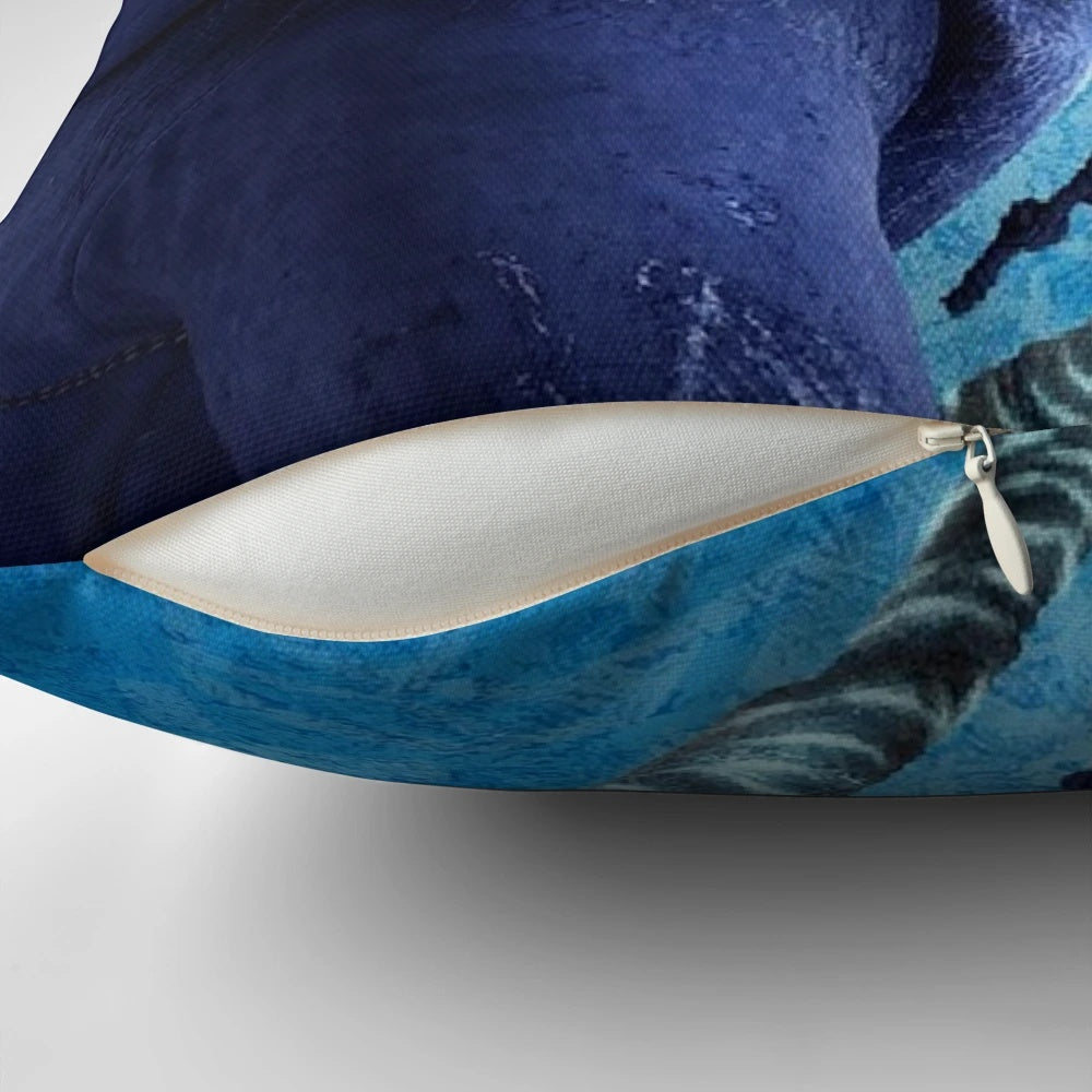 Soft, plush pillow featuring a Jack Frost-inspired design with snowflakes and icy patterns.