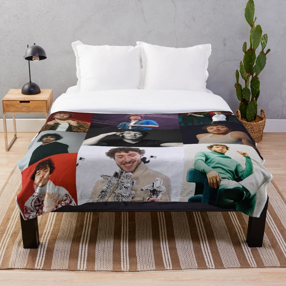 Jack Harlow-inspired plush blanket with rapper's name and image