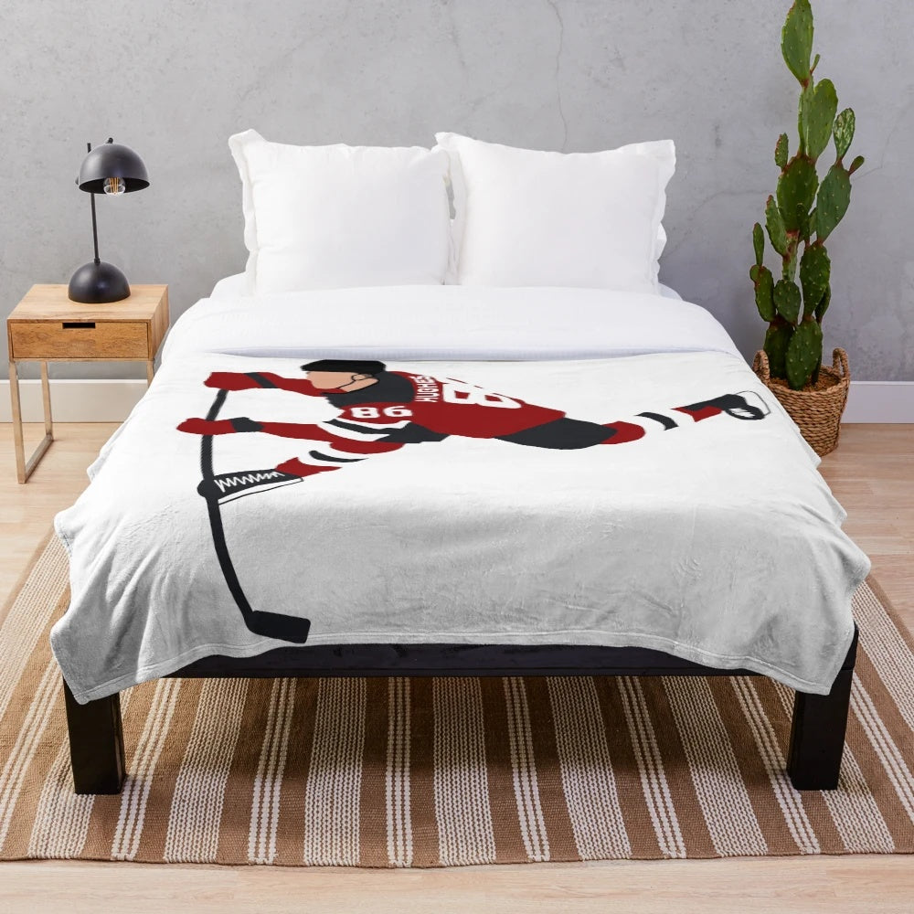 Jack Hughes inspired plush blanket for hockey and sports fans
