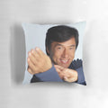 Soft, plush pillow with an illustration of a smiling Jackie Chan