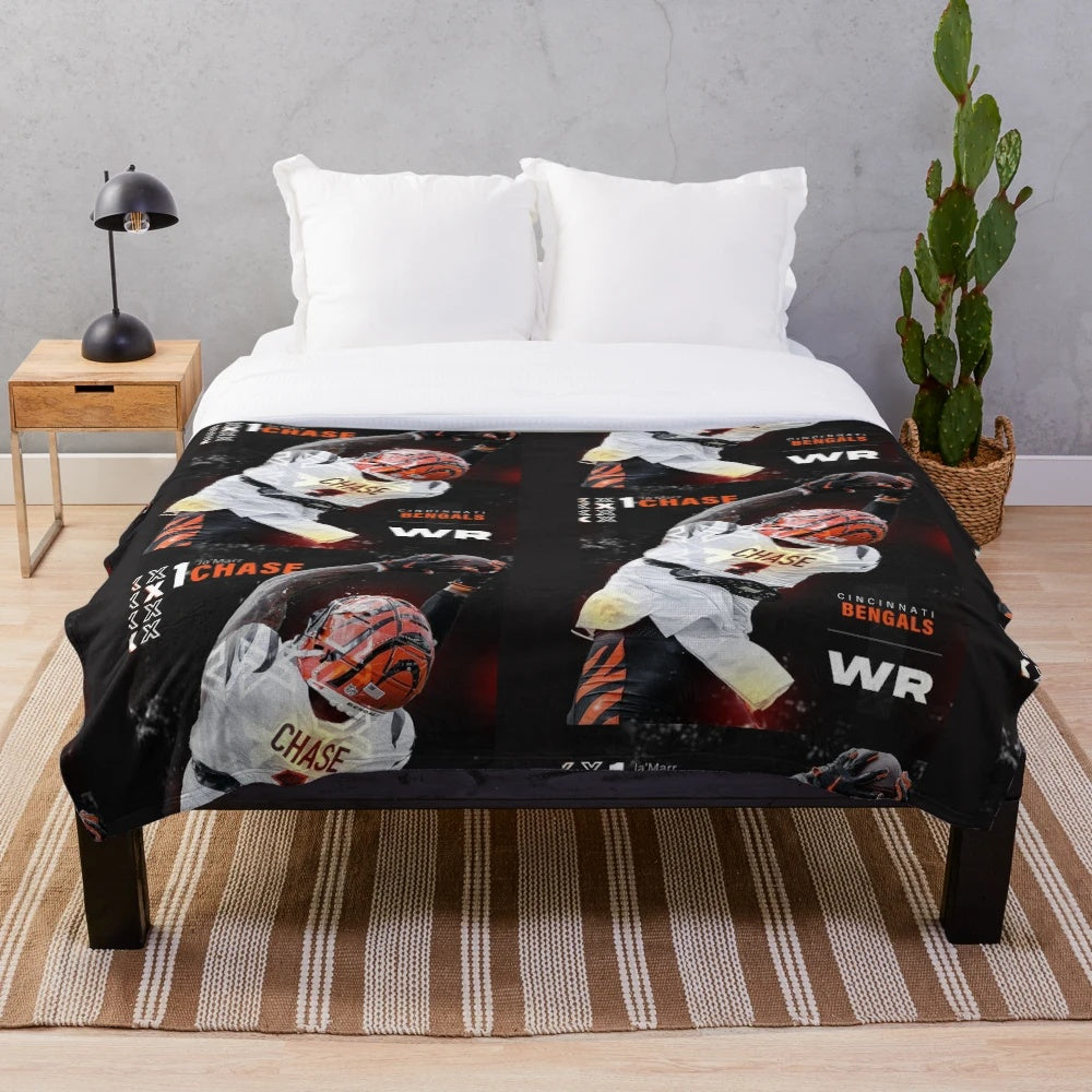 Ja'Marr Chase Plush Blanket with Cincinnati Bengals Logo