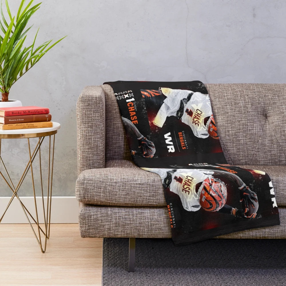 Ja'Marr Chase Plush Blanket with Cincinnati Bengals Logo