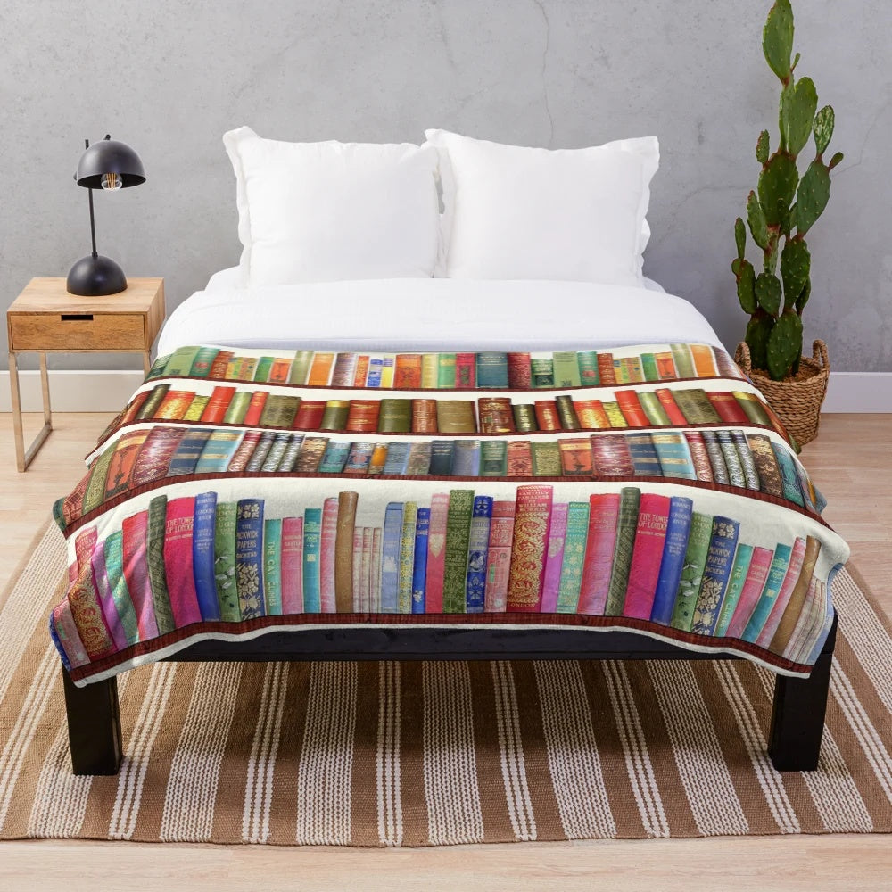 Jane Austen inspired plush blanket with antique book design