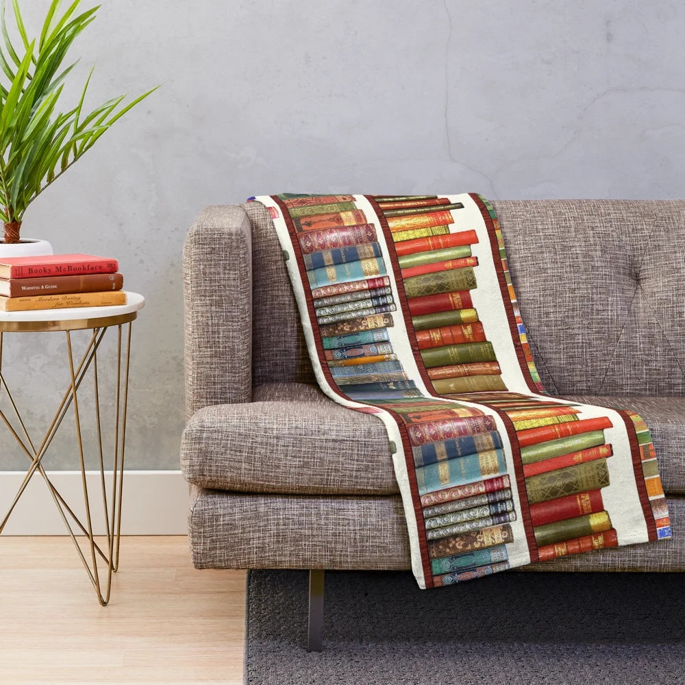 Jane Austen inspired plush blanket with antique book design