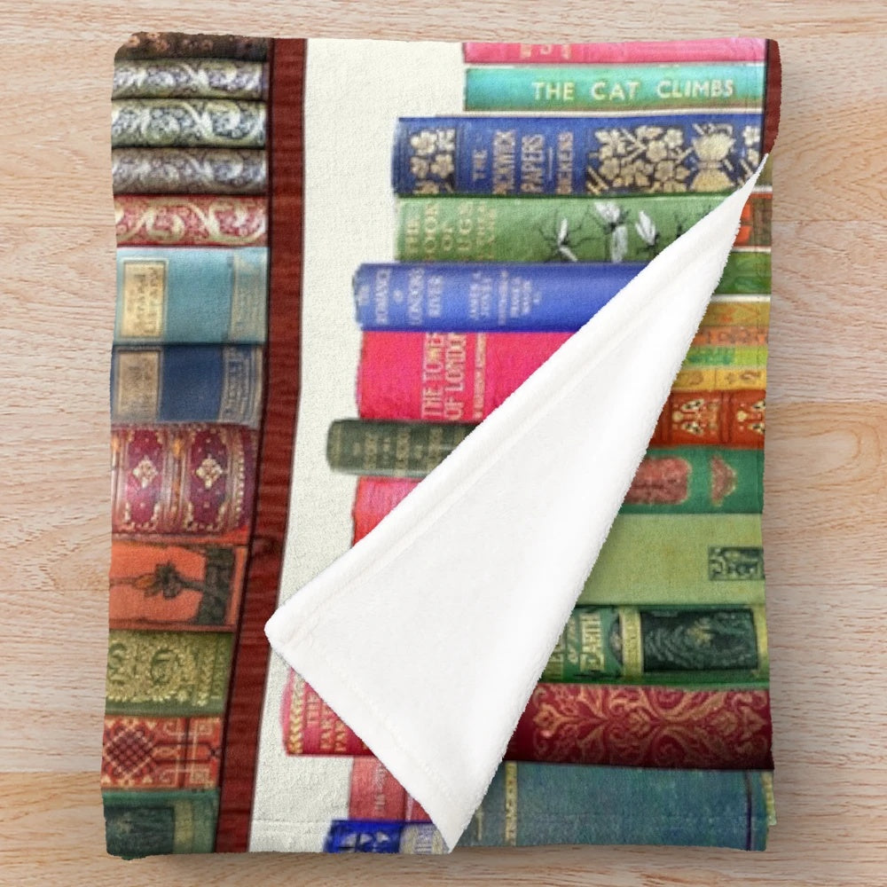 Jane Austen inspired plush blanket with antique book design