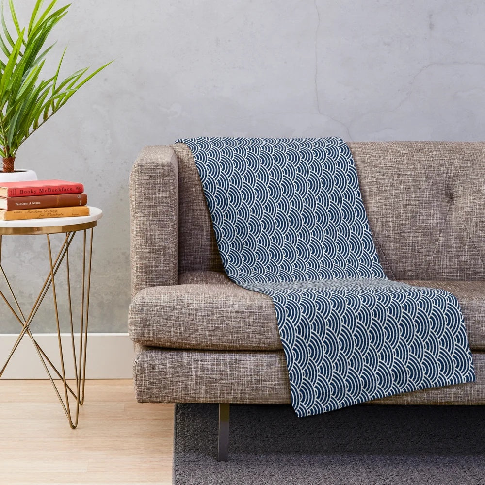 Soft, plush Japanese-inspired blanket with traditional Seigaiha wave pattern