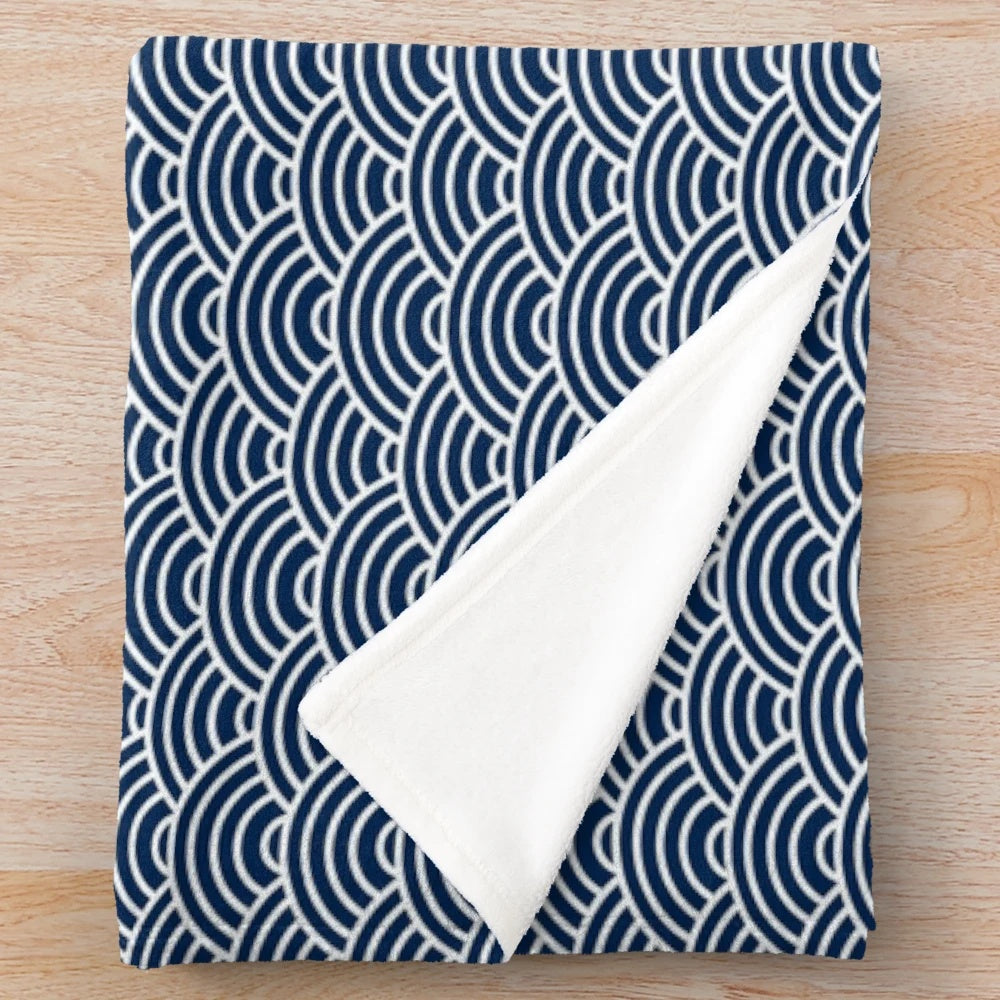 Soft, plush Japanese-inspired blanket with traditional Seigaiha wave pattern