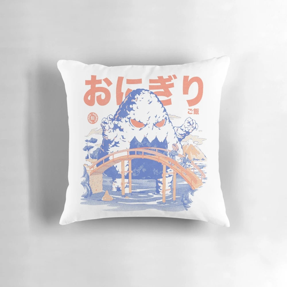 Plush onigiri rice pillow with vintage anime-inspired design