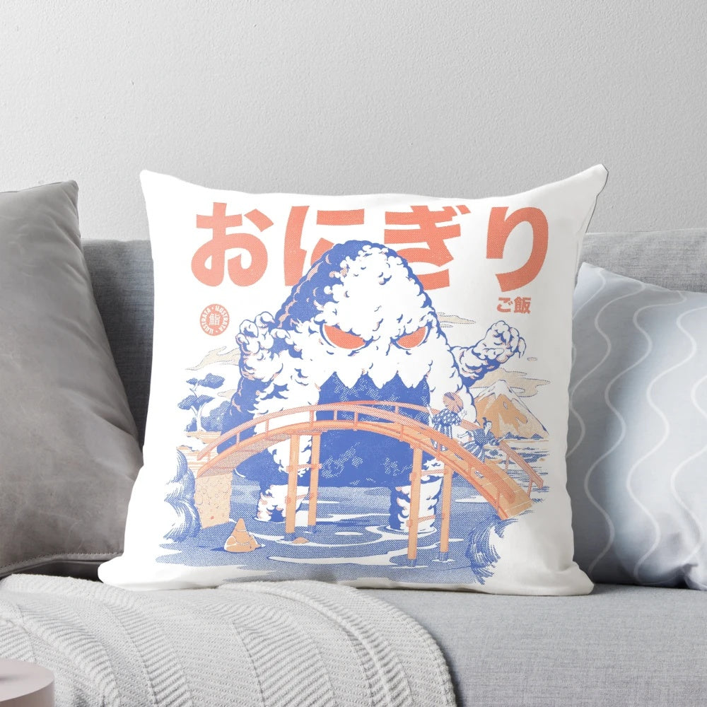 Plush onigiri rice pillow with vintage anime-inspired design