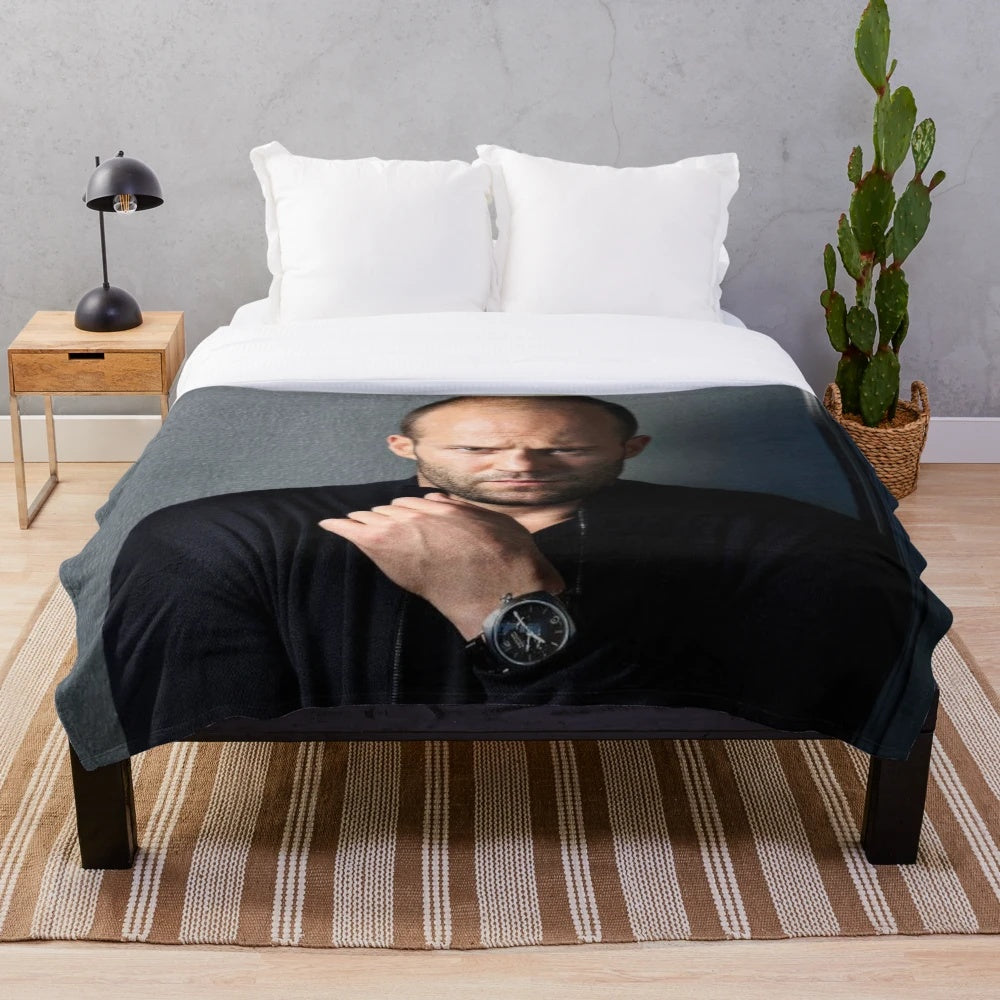 Plush blanket featuring action movie star Jason Statham