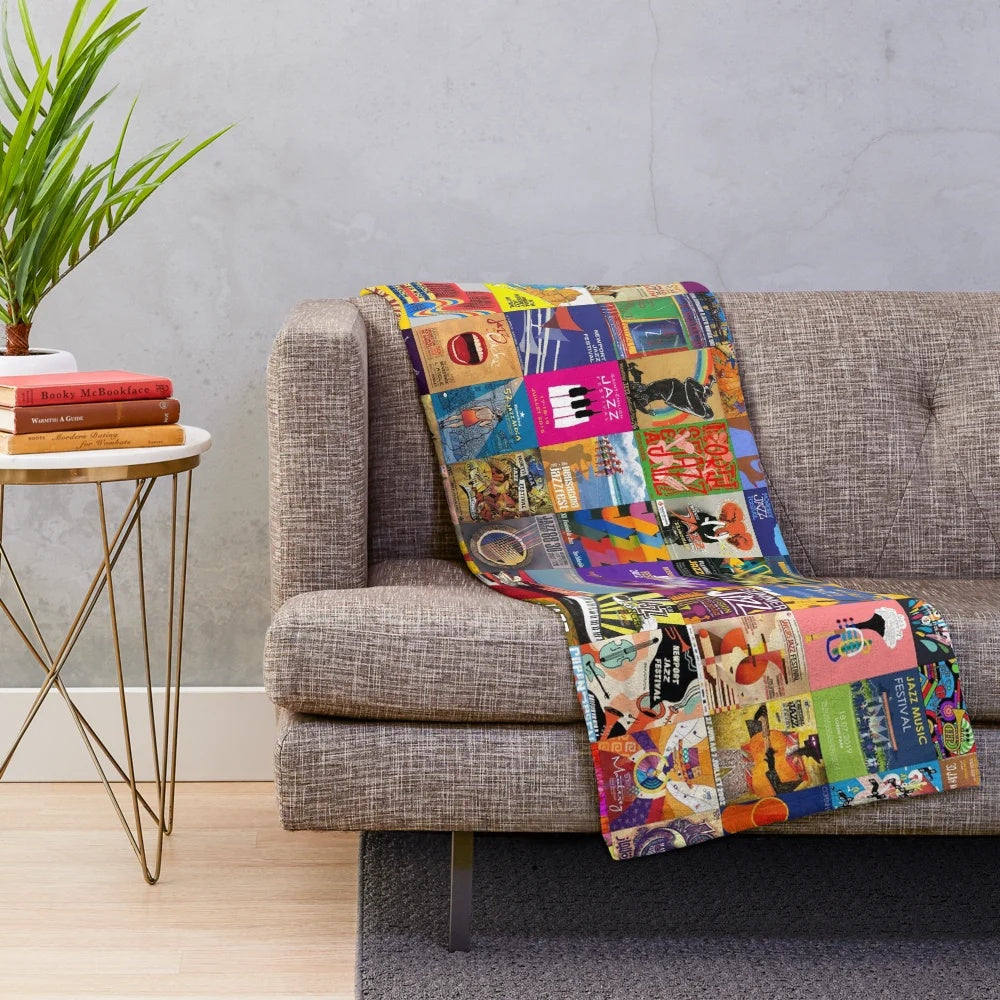 Jazz Festivals Plush Blanket with musical notes and instruments