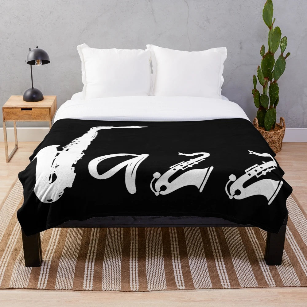 Jazz-themed plush blanket with musical instruments