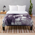 Plush blanket featuring a black and white painting of a jazz musician playing the saxophone in a cafe