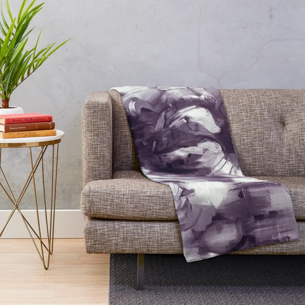 Plush blanket featuring a black and white painting of a jazz musician playing the saxophone in a cafe