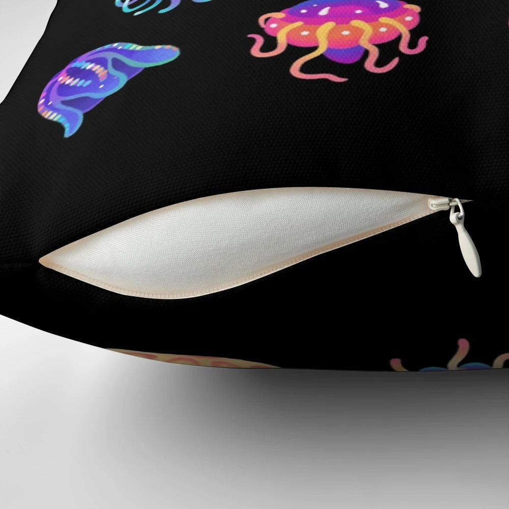 Soft, plush jellyfish pillow featuring a vibrant ocean-inspired design