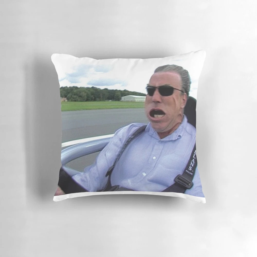 Jeremy Clarkson-themed decorative pillow