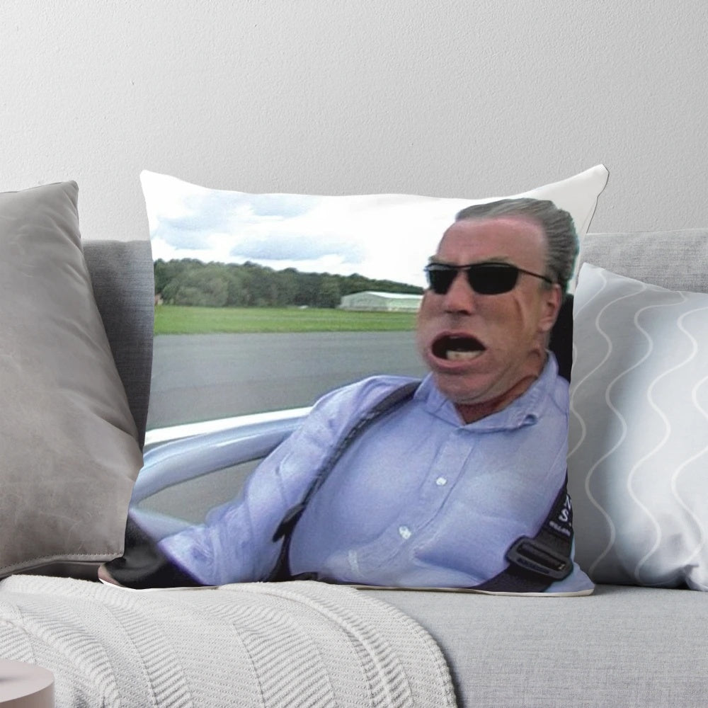 Jeremy Clarkson-themed decorative pillow
