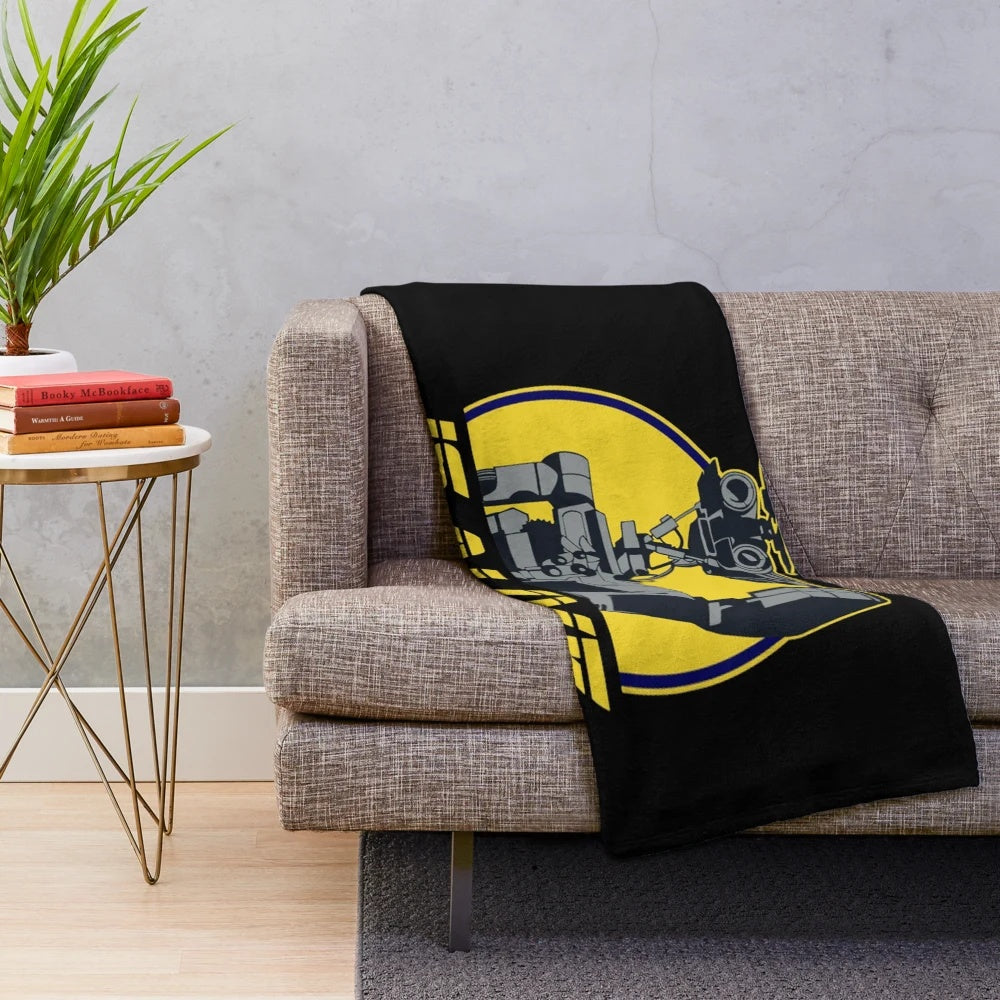 Johnny 5 inspired plush blanket with sci-fi movie design