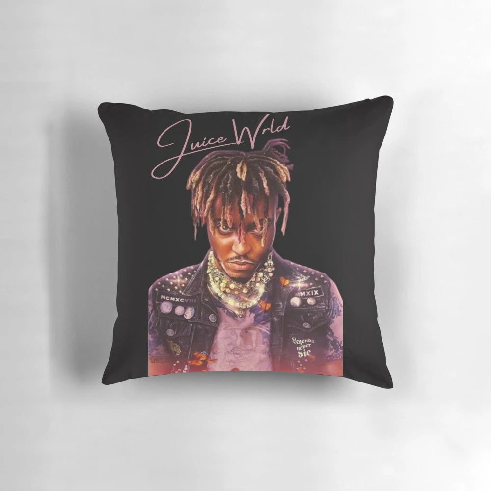 Juice WRLD-inspired pillow with black design