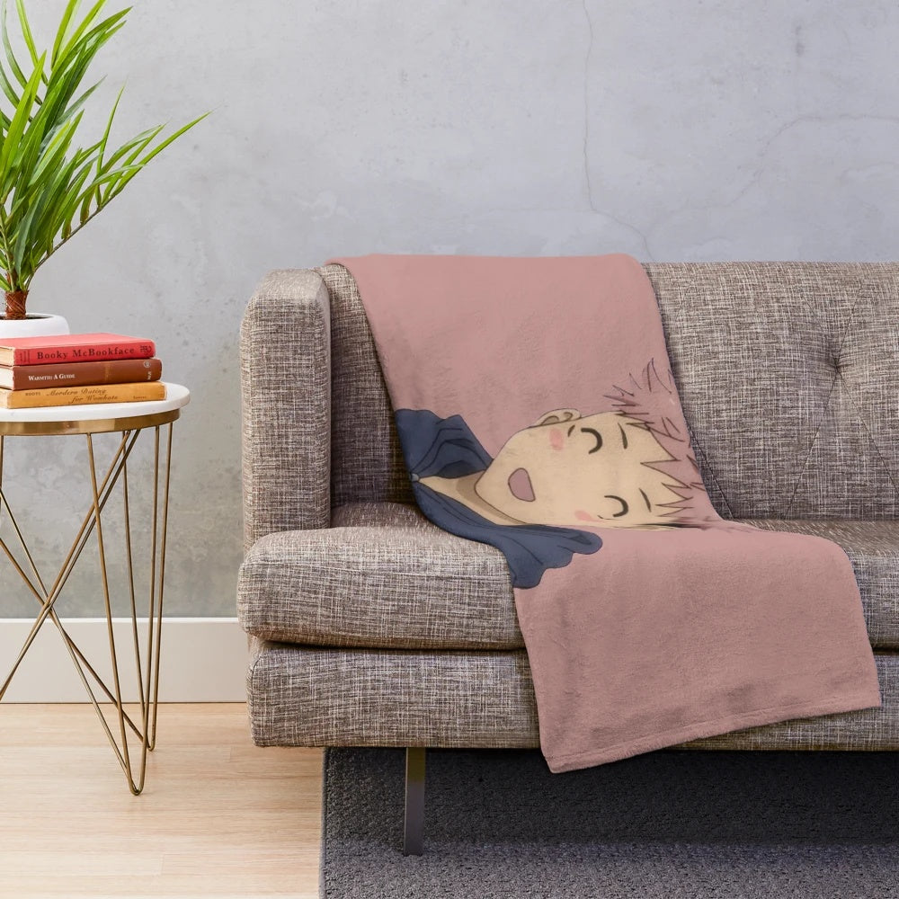 Soft and snuggly plush blanket featuring the character Yuji Itadori from the anime Jujutsu Kaisen