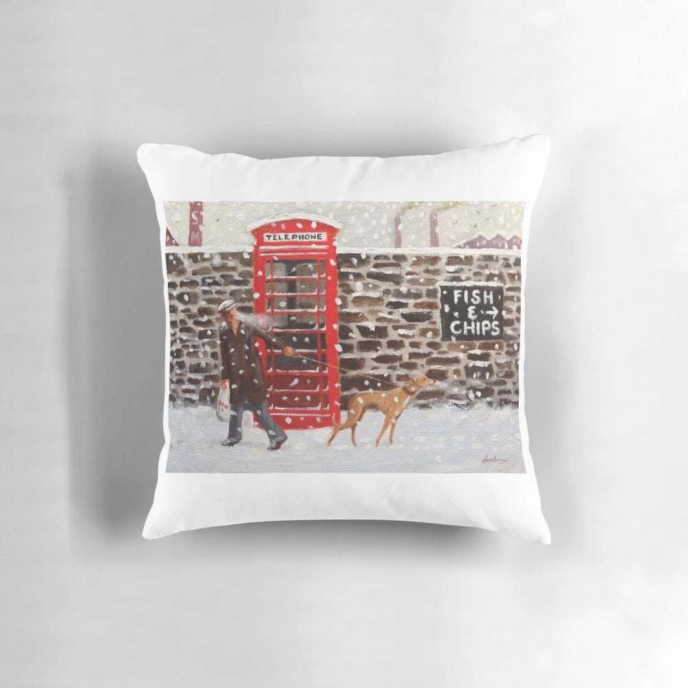 Soft, plush pillow in the shape of a jumbo sausage, perfect for snuggling with your greyhound on a winter day.