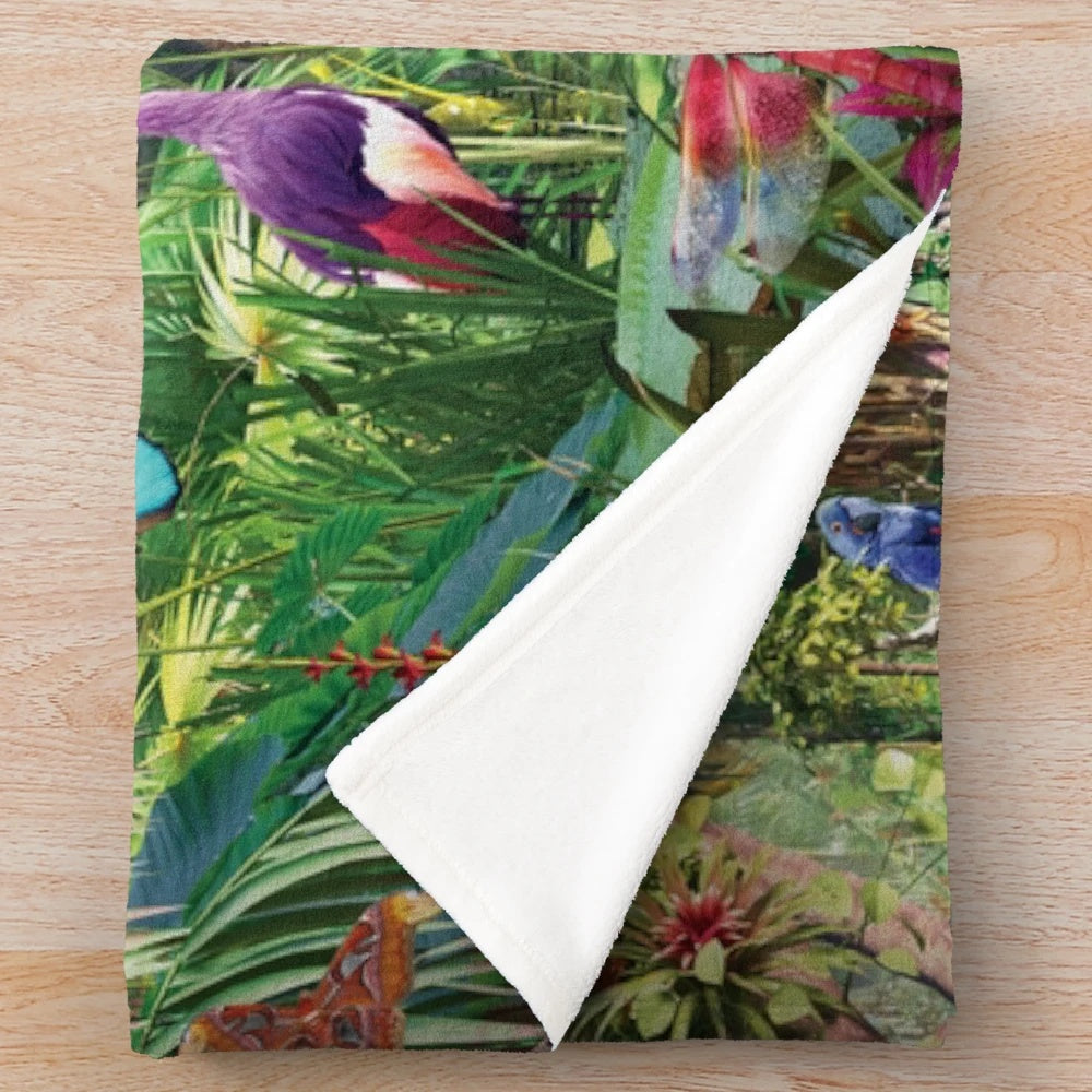 Jungle Book-inspired plush blanket featuring various jungle animals and plants