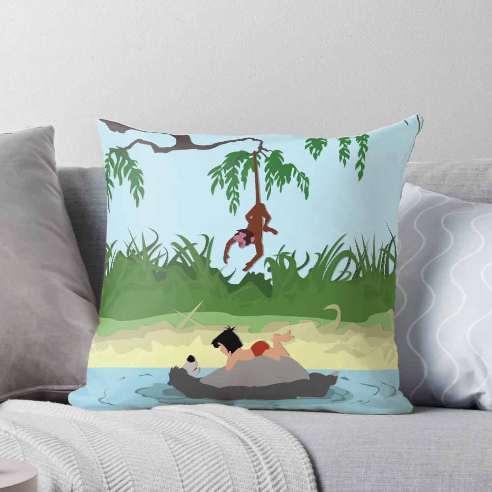 Colorful Jungle Book Pillow featuring Mowgli, Baloo the Bear, and Bagheera the Panther