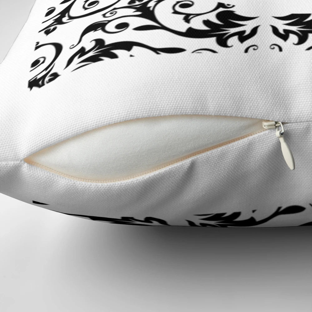 A black and white "Just in Cases" pillow featuring romantic movie quotes and words of love