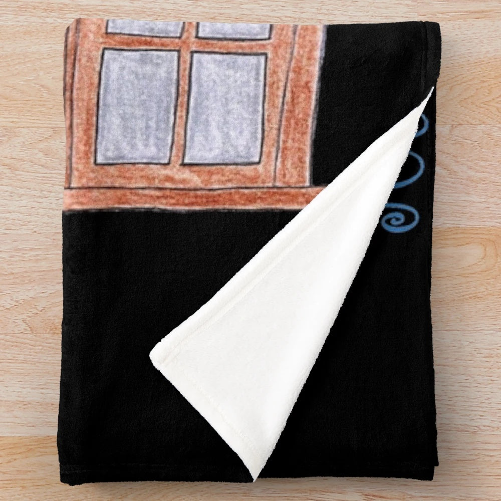 Sewing-themed plush blanket featuring "Just One More Stitch!" design