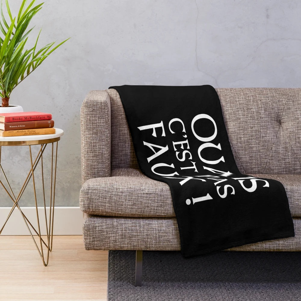 Kaamelott-inspired plush blanket featuring the iconic characters and symbols from the beloved French TV series
