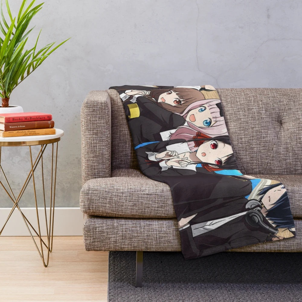 Kaguya Sama inspired plush blanket with cute anime school girl design