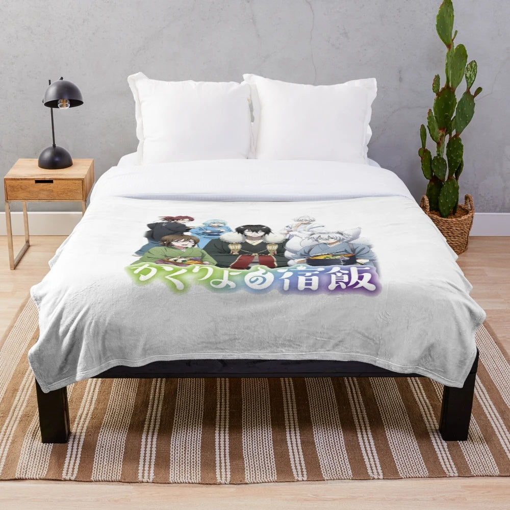 Kakuriyo-inspired plush blanket with anime design