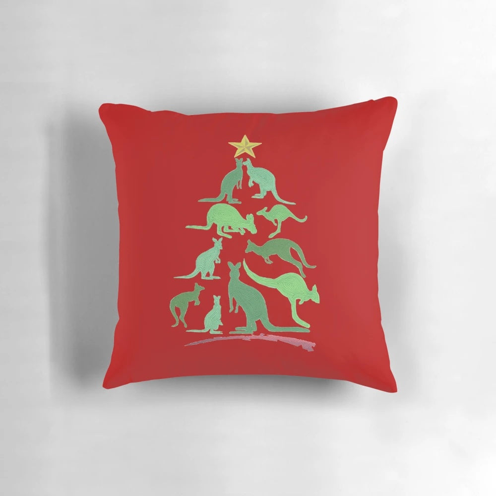 Soft, plush kangaroo pillow with festive Christmas design for holiday home decor