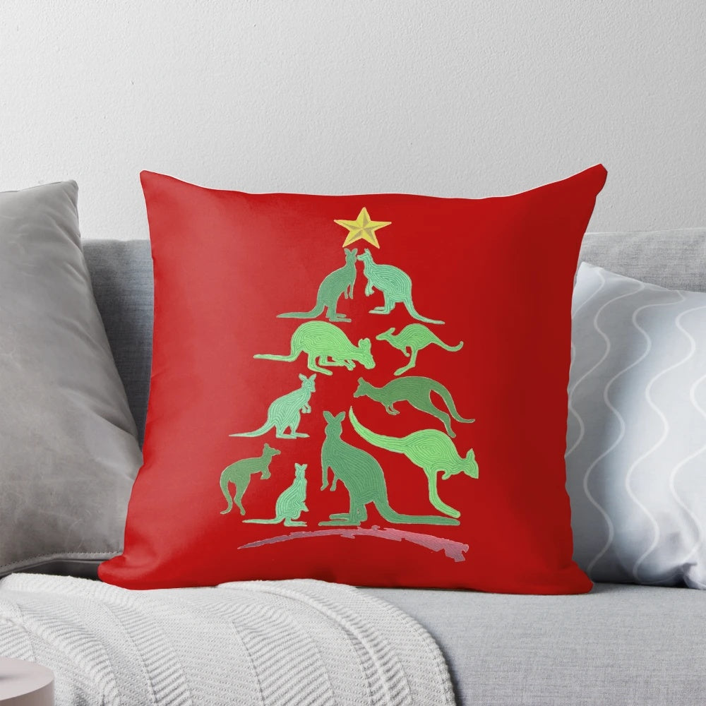 Soft, plush kangaroo pillow with festive Christmas design for holiday home decor