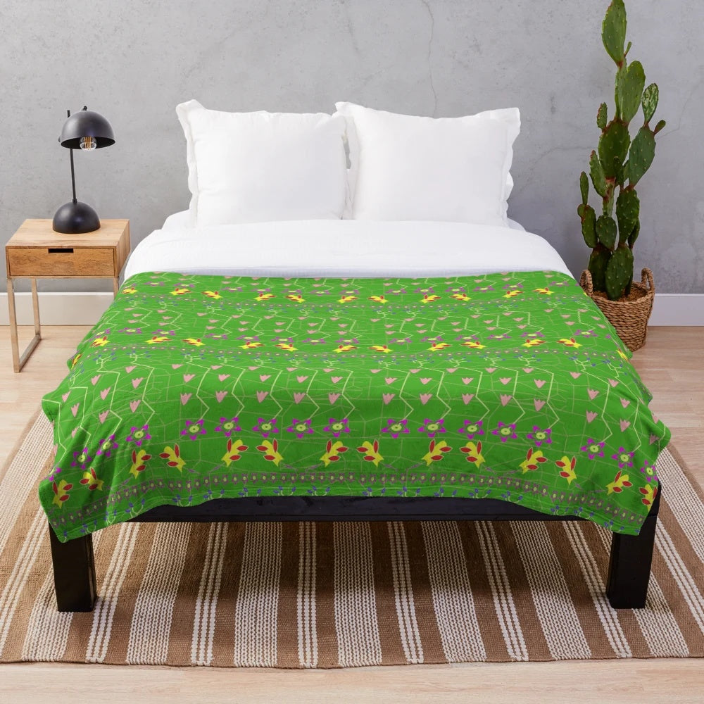 Kashmiri plush blanket with floral abstract pattern