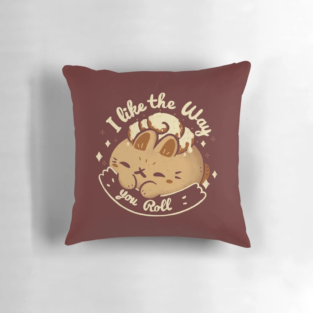 Soft, plush pillow in the shape of a cute cinnamon roll with bunny ears, perfect for a cozy, warm, and sweet bedroom accent.