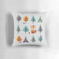 Soft gray pillowcase featuring a cute cartoon fox character in a forest scene with daisies and autumn leaves