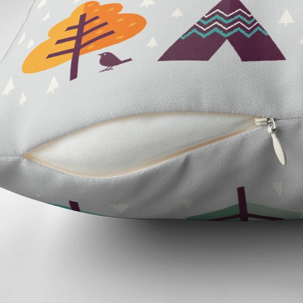 Soft gray pillowcase featuring a cute cartoon fox character in a forest scene with daisies and autumn leaves