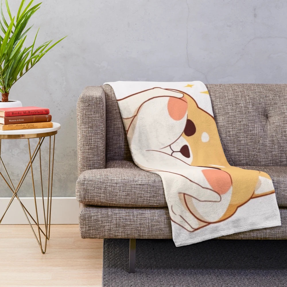 Plush blanket featuring a kawaii Shiba Inu dog illustration