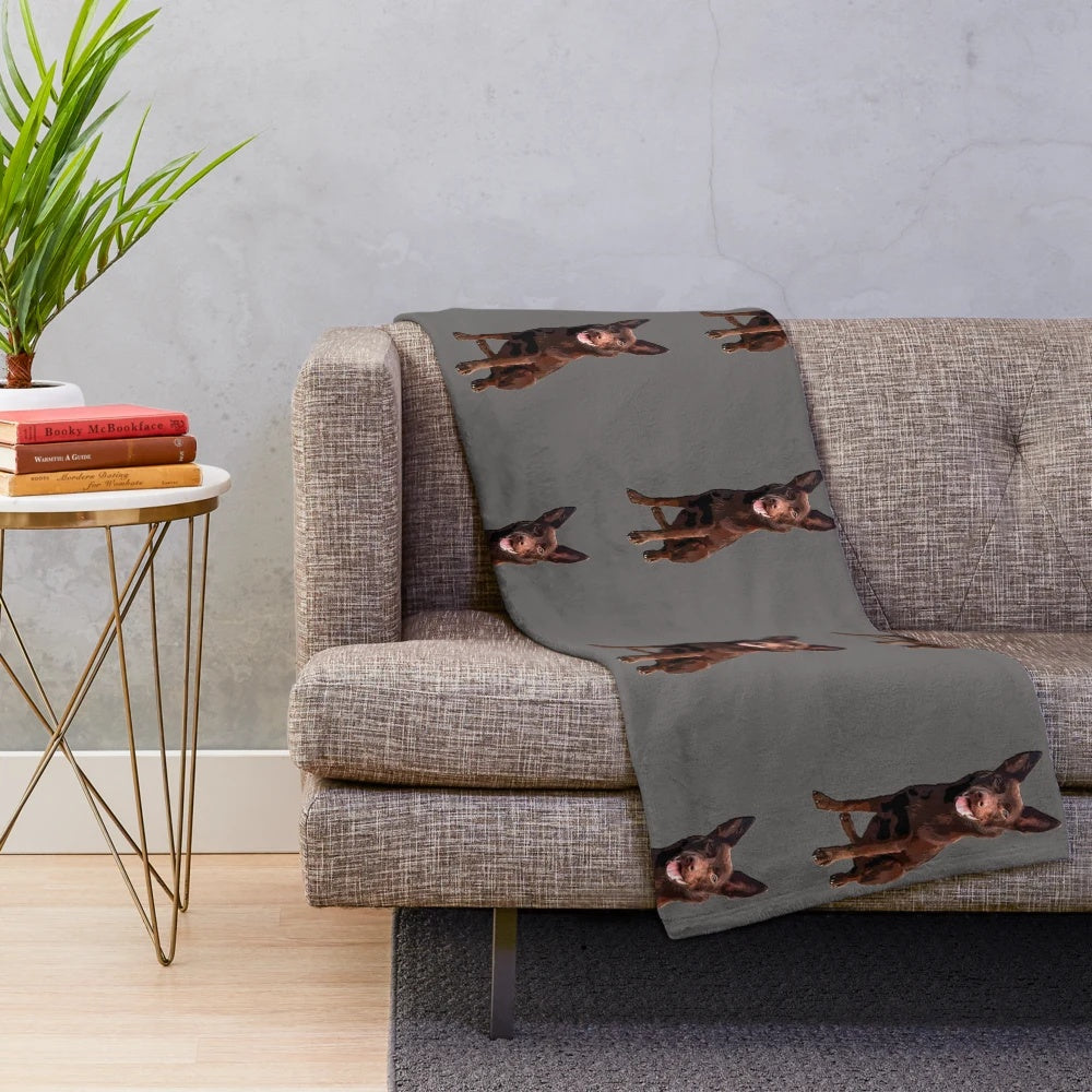 Kelpie dog plush blanket with retro Australian shepherd-inspired design