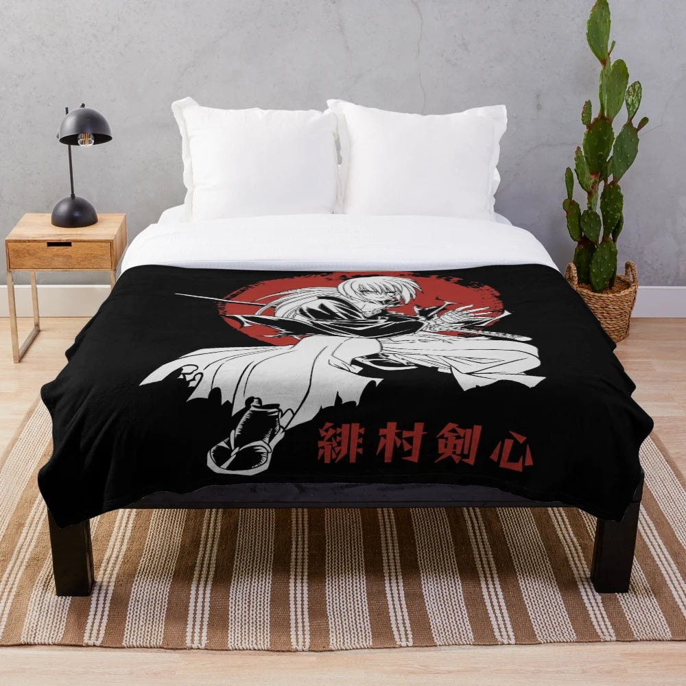 Kenshin Himura inspired plush blanket featuring the iconic samurai character
