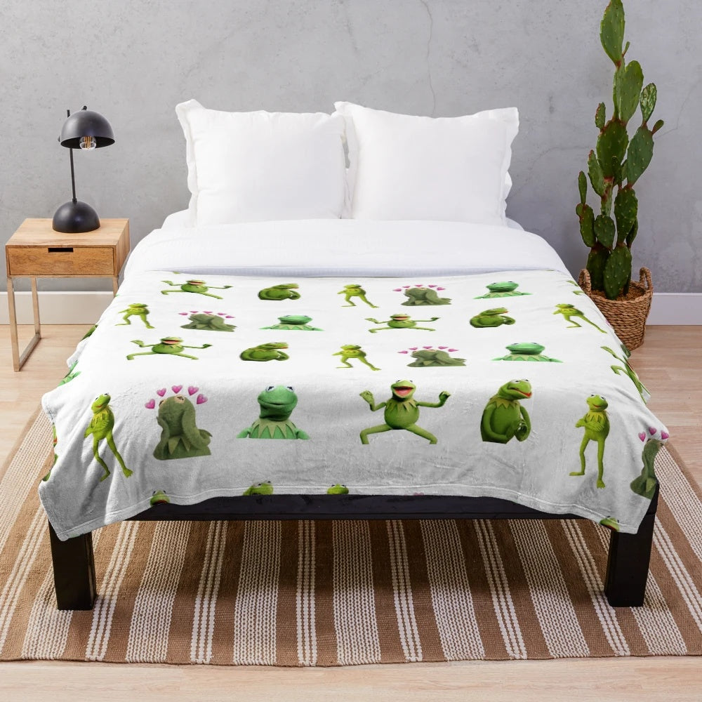 Kermit the Frog themed plush blanket with popular meme design