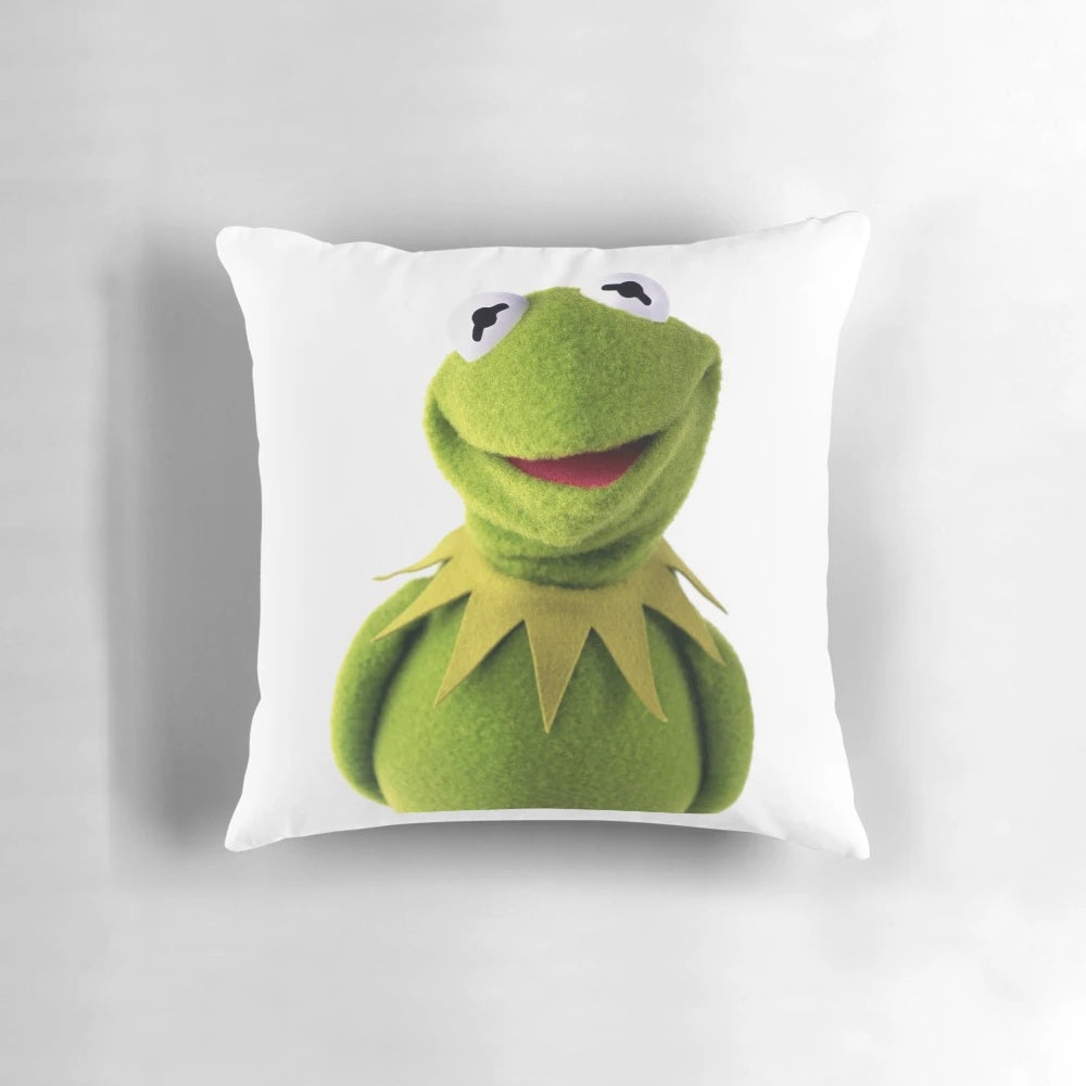 Soft, green plush pillow featuring the iconic Kermit the Frog character from the Muppets